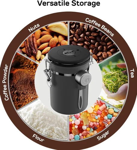 Vista 6 de Coffee Gator - Recipiente para café de acero inoxidable hermético de 11 oz, contenedor de almacenamiento de alimentos para cocina con rastreador