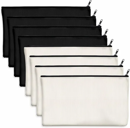 Vista 7 de Paquete de 8 bolsas de lona coloridas con cremallera, bolsas para manualidades DIY, bolsas de lona de viaje para maquillaje, cosméticos, artículos