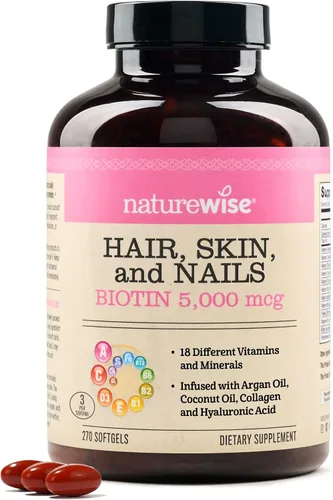 Vista 11 de NatureWise Vitamina para el cabello, piel y uñas, biotina 5000mcg con ácido hialurónico, colágeno para mujeres con complejo C, B, D3, A, E, hierro
