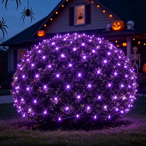 Vista 9 de HISHINY Red de luces LED de Navidad para exteriores, 5 x 5 pies, 100 luces LED de cable verde, conectables para interiores y exteriores, cadena