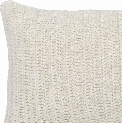 Vista 2 de Benjara - Almohada rectangular de tela con detalles tejidos a mano, color blanco