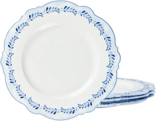 Vista 8 de fanquare - Juego de 4 vajilla de porcelana azul costera simple de 11 pulgadas Platos festoneados para comidas diarias, fiestas, banquetes, aptos