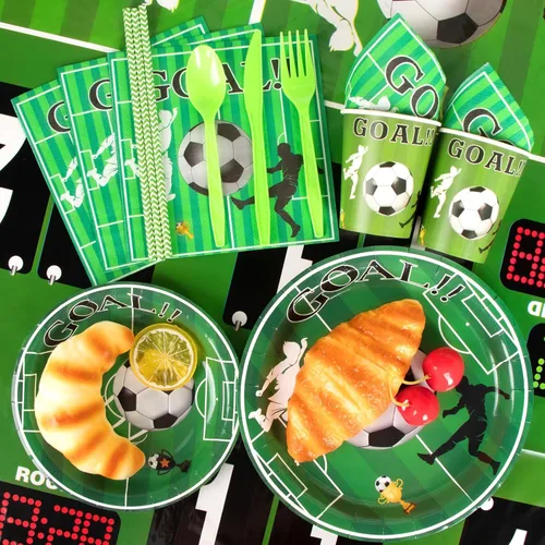Vista 4 de HJINGY 280 piezas de decoraciones de fiesta de fútbol, suministros de fiesta de cumpleaños con temática de fútbol, incluye globos de fútbol