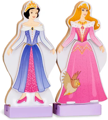 Vista 9 de Juego de princesas de madera con vestidos magnéticos para vestirlas de La Bella Durmiente y Blancanieves, de Melissa & Doug, más de 40 piezas Blanco
