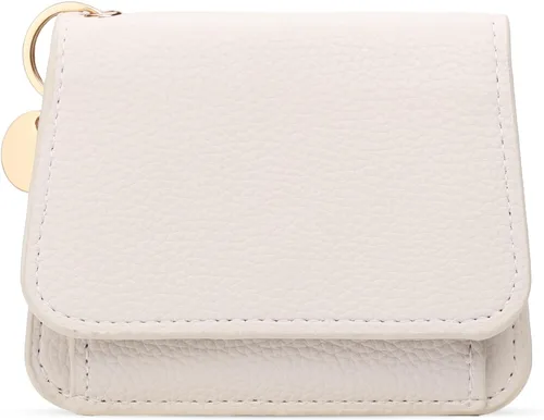 Vista 7 de SENDEFN Carteras pequeñas para tarjetas de crédito para mujer, llavero de cuero con bloqueo RFID, bolsillo con cremallera de tres pliegues, monedero