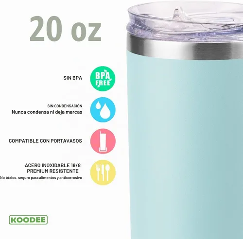 Vista 3 de koodee Vaso Tumbler Delgado de Acero Inoxidable de 20 oz con Aislamiento de Doble Pared, Vaso Tumbler Delgado para Agua para Café, Té (Azul Bebé)