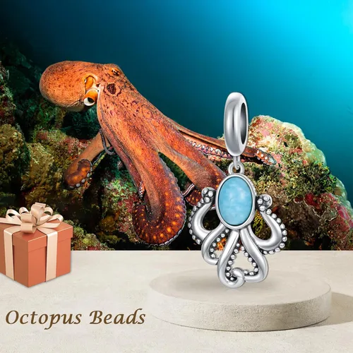 Vista 6 de JERWLI Octopus Charm 925 Sterling Silver Sea Beach Octopus Dangle Beads for Bracelets