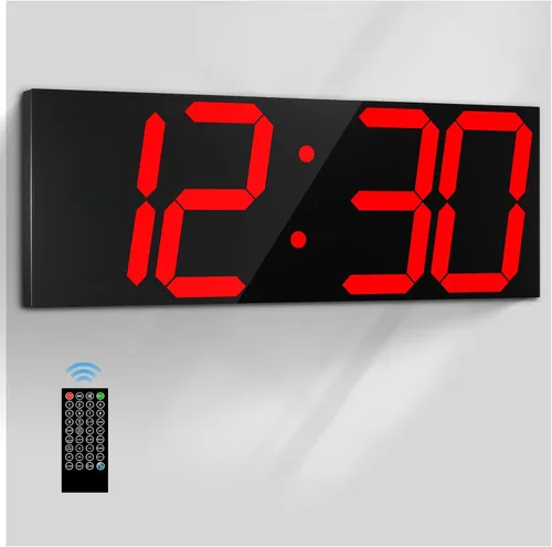 Vista 9 de CHKOSDA Reloj de pared digital grande de 18.7 pulgadas, reloj digital LED con número grande, reloj de pared multifunción con control remoto