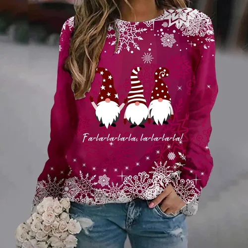 Vista 3 de Sudaderas de gran tamaño para mujer, sudadera casual de manga larga con cuello redondo, lindo suéter de ajuste relajado