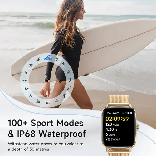 Vista 4 de Reloj inteligente para hombres y mujeres, 1.85" HD, reloj inteligente compatible con iPhone/Samsung/Android (responder/hacer llamadas), más de 100
