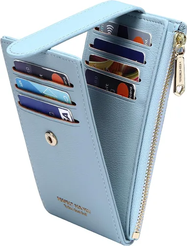 Vista 30 de Badiya Tarjetero para mujeres con RFID, carteras delgadas, plegables, tarjetero multifuncional, monedero