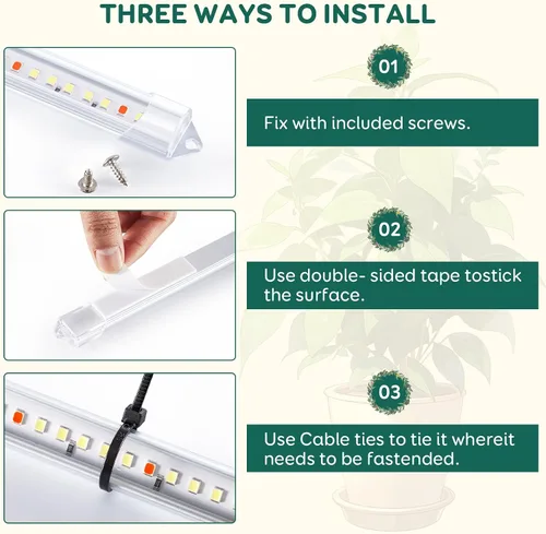 Vista 6 de Tiras de luz de cultivo de 2 barras para plantas de interior, luces de plantas de espectro completo de 16 pulgadas, luces de crecimiento similares