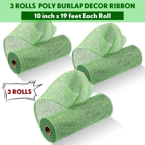 Vista 2 de 3 rollos de malla decorativa de arpillera de poli de 10 pulgadas de ancho, rollos de cinta de malla decorativa de poli para envolver, para Verde