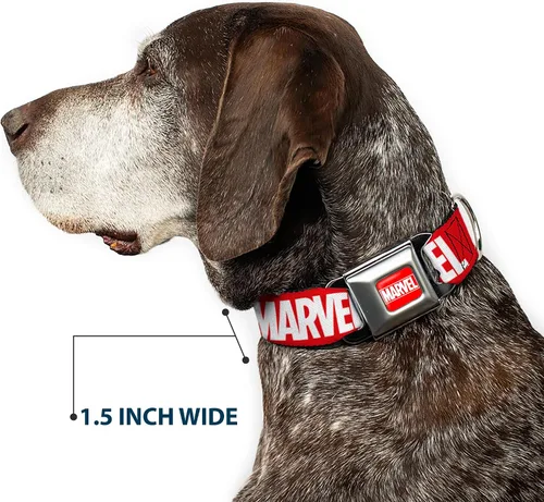 Vista 7 de Buckle-Down Collar de perro hebilla de cinturón de seguridad Marvel Red Brick Logo Rojo Blanco 9 a 15 pulgadas 1.0 pulgadas de ancho, multicolor
