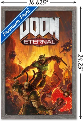 Vista 3 de Trends International Doom Eternal - Póster de pared Marauder, 22.4 pulgadas de largo x 14.7 pulgadas, versión enmarcada en madera de granero