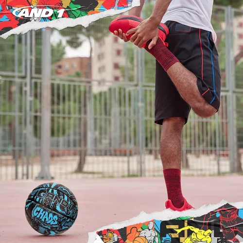 Vista 4 de AND1 Chaos Basketball & Pump (Serie Jungle) - Baloncesto oficial de Streetball tamaño 7 (29.5"), hecho para juegos de baloncesto en interiores