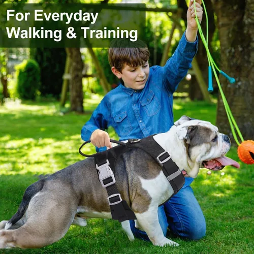 Vista 5 de Arnés sin tirones para perro, con asa, ajustable, suave, chaleco ligero para perros pequeños, medianos y grandes, negro, M