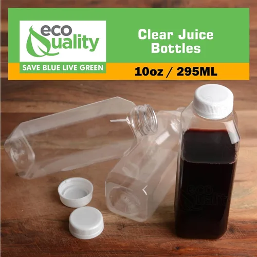 Vista 7 de Botellas vacías de plástico PET transparente de 10 onzas con tapas, (11.8 fl oz), botellas cuadradas desechables de plástico con tapas a prueba