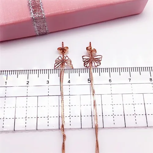 Vista 5 de SAGEKING 2024 New 585 Purple Gold Plated 14K Rose Gold Soft Chain Tassel Earrings For Women Romantic Sweet Light Luxury Ear Line Jewelry Fashion