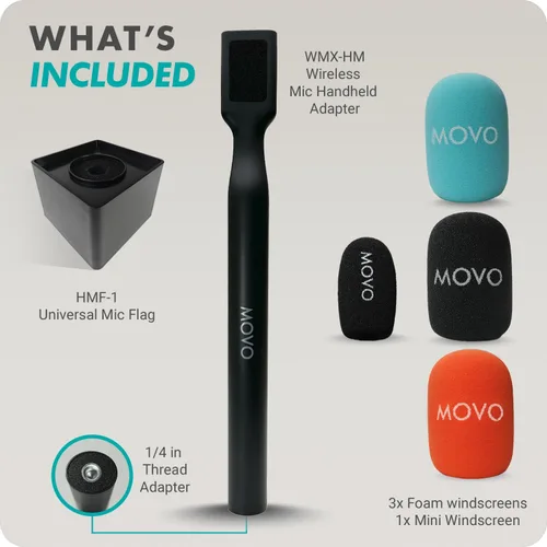 Vista 14 de Movo WMX-HM - Mango de micrófono inalámbrico para entrevistas, adaptador de mano para DJI Mic, RODE Wireless GO y más, incluye bandera de micrófono