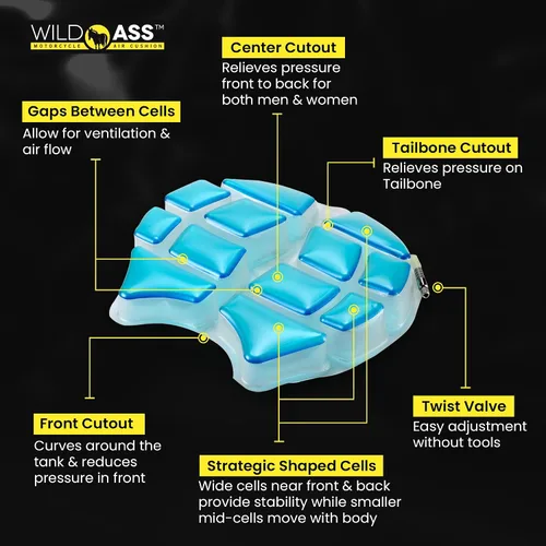 Vista 5 de Saddle Airgel - Cojín de asiento de motocicleta, almohadilla ergonómica de ajuste de aire con correas, ajuste universal para máxima comodidad