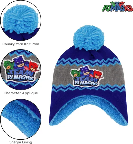 Vista 3 de PJ Masks Boys Winter Accessory Hat and Mittens Set Toddler Beanie for Kids Ages 2-4