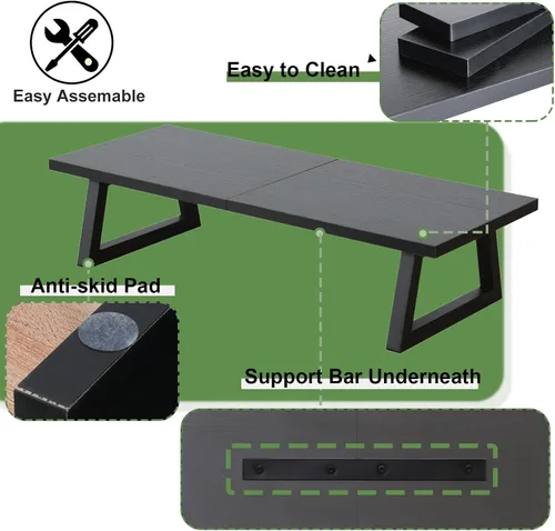 Vista 3 de TEAMIX Soporte elevador de monitor de 24 pulgadas, soporte para monitor de computadora de madera negra y acero con almacenamiento, portátil, PC