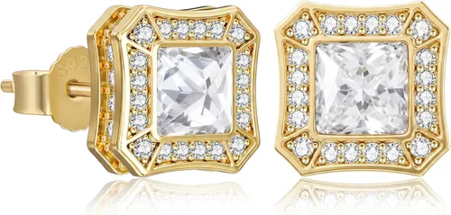 Vista 7 de KRKC&CO Earrings Stud for Men, Silver Post Square Earrings 2-Dorado-b