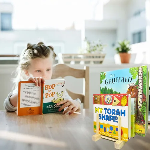 Vista 5 de Estantería de madera para niños, 2 unidades, estantes de exhibición de libros para niños, adecuado para habitaciones de niños, guardería y aula