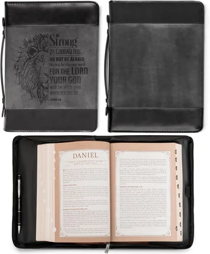 Vista 2 de Christian Art Gifts - Cubierta clásica para biblia de piel sintética para hombres y mujeres: Sea fuerte y valiente - Josué 1:9 Versículo bíblico
