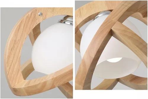 Vista 4 de Lámpara colgante de madera estilo rústico retro con globo de vidrio blanco, lámpara colgante Celing para cocina, isla, comedor, dormitorio, pasillo