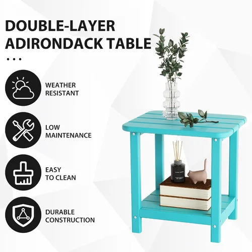 Vista 4 de Sundale Outdoor Adirondack - Mesa auxiliar pequeña de 2 niveles para patio, mesa auxiliar rectangular de polietileno de alta densidad resistente al