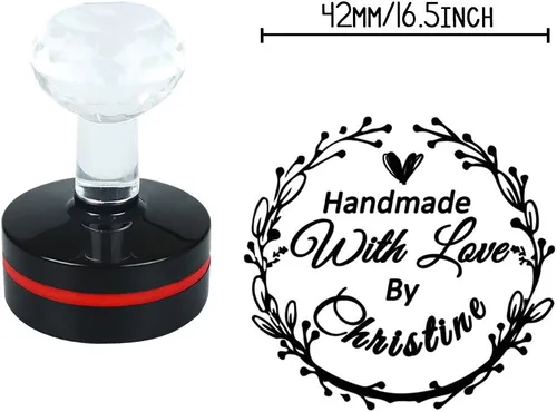 Vista 2 de Sello de negocios de boda personalizado personalizado 1.654 in redondo hecho a mano con amor por nombre diseño familiar monograma firma DIY tarjeta