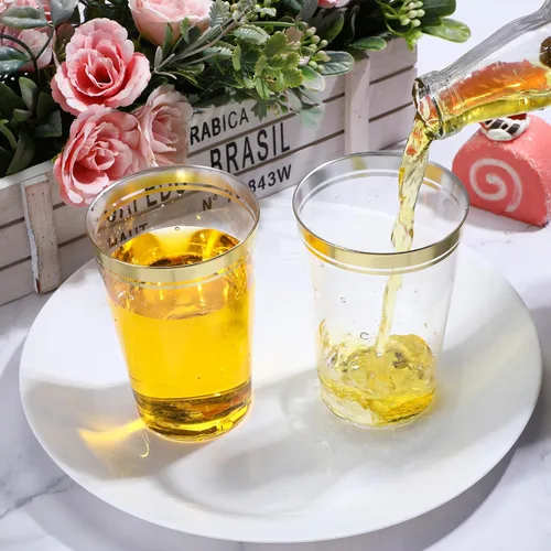 Vista 3 de Sliner 50 vasos de plástico duro con doble aro, copas de vino resistentes para vacaciones, Navidad, Año Nuevo, suministros de fiesta de cumpleaños