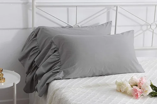 Vista 13 de Fundas de almohada grises con volantes largos de cortinas, fundas de almohada grises de algodón puro, tamaño estándar 20"X26", paquete de 2