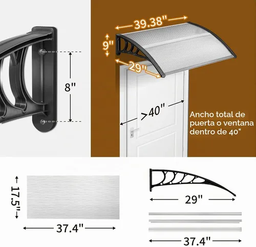 Vista 2 de Outvita - Toldo para ventana de 39 x 32 pulgadas, panel de PVC y soporte Blanco/Negro