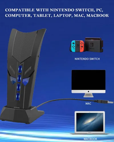 Vista 7 de Concentrador USB de 4 puertos para PS5, divisor USB de alta velocidad USB 2.0 Hub Adaptador de extensión para PS5PS4PS3, Xbox One360, Xbox Series
