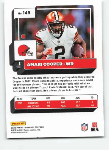 Vista 2 de 2022 Donruss #149 Amari Cooper Cleveland Browns NFL Football Trading Card