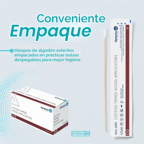 Vista 3 de Dynarex Aplicadores de madera con punta de algodón, 6 pulgadas, estériles, hisopos médicos para el cuidado de heridas, limpieza, manualidades, 10