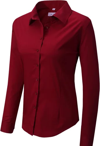 Vista 2 de Blusa de trabajo de manga larga de algodón elástico con botones para mujer