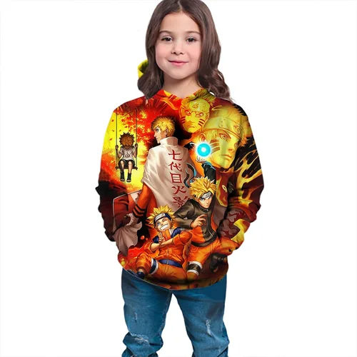 Vista 4 de Oboiti Sudadera con capucha de anime 3D, sudadera con capucha de bolsillo grande para niños y niñas