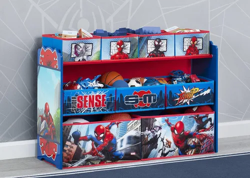 Vista 2 de Organizador de juguetes Marvel Spider-Man Deluxe con diseño de 9 cubos y almacenamiento por Delta Children, certificado Greenguard Gold