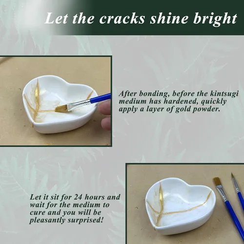 Vista 3 de Kit de reparación Kintsugi en oro, kit japonés de Kintsugi para mejorar tu cerámica, repara tu cerámica significativa con polvo de oro