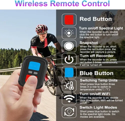 Vista 6 de VSYSTO Cámara de bicicleta, WiFi 2K con pantalla de temperatura, luz trasera, visión nocturna gran angular de 170°, lente SONYIMX335, impermeable