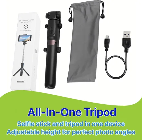 Vista 4 de Trípode para selfie stick con bolsa de control remoto inalámbrico, extensible y ajustable, soporte ligero V-Log compatible con todos los iPhone