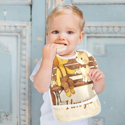 Vista 4 de Adjustable Feeding Bibs with Snap 2 Pack Burping TeethingI Love You Dog Cat Retro Brown baberos para nino paquete