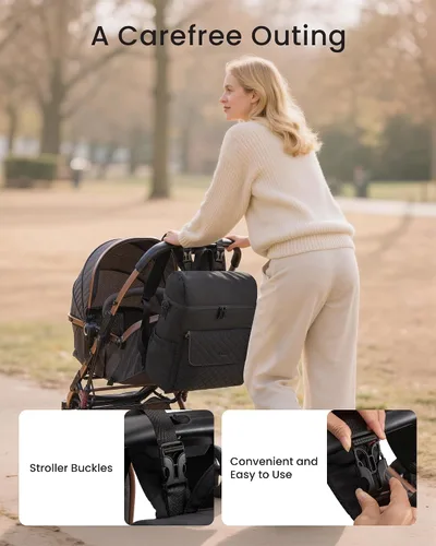 Vista 5 de LOVEVOOK Mochila para pañales, bolsa de bebé 3 en 1 con cambiador y correas desmontables, mochila grande para pañales para mamá papá con hebillas