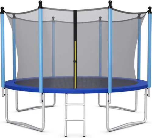 Vista 11 de GYMAX - Trampolín recreativo de 8, 10, 12, 14, 15 y 16 pies, con red de seguridad y escalera, certificado por ASTM, trampolín para exteriores