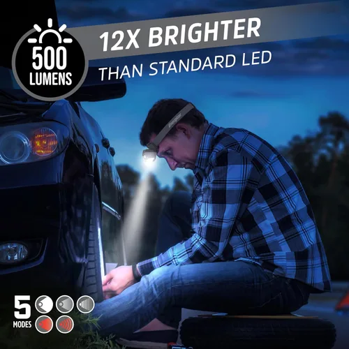 Vista 2 de Energizer Linterna frontal LED HDL40, 500 lúmenes, IPX7 impermeable, linterna frontal multicolor, luz manos libres, baterías incluidas