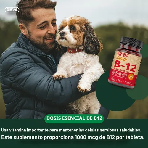 Vista 6 de DEVA Suplemento vegano de disolución rápida de vitamina B12, complejo una vez al día con 1000 Mcg de metilcobalamina B12, ácido fólico, B6 - Sabor a